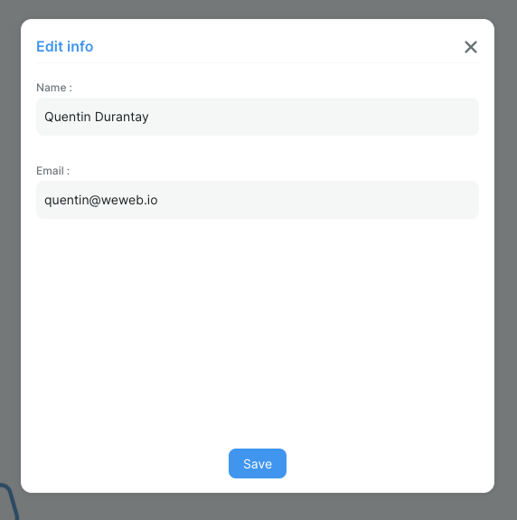 Account edition popup in WeWeb