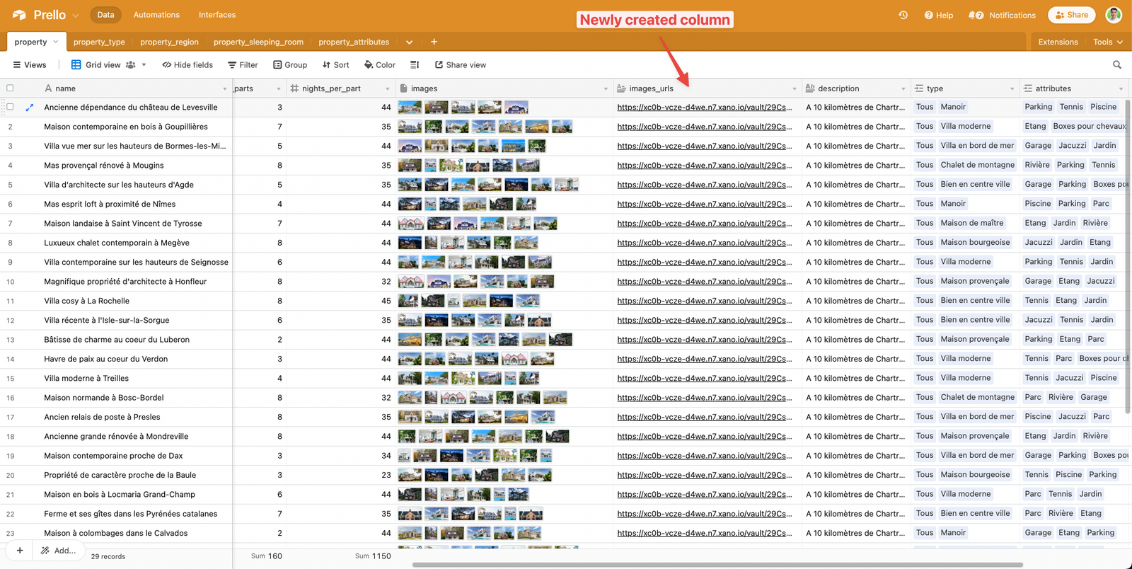 Airtable column with URLs