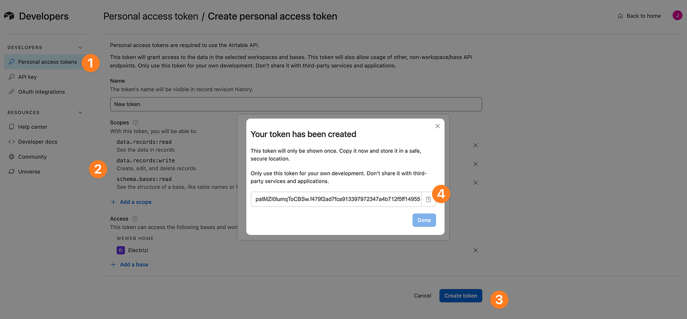 Airtable access token