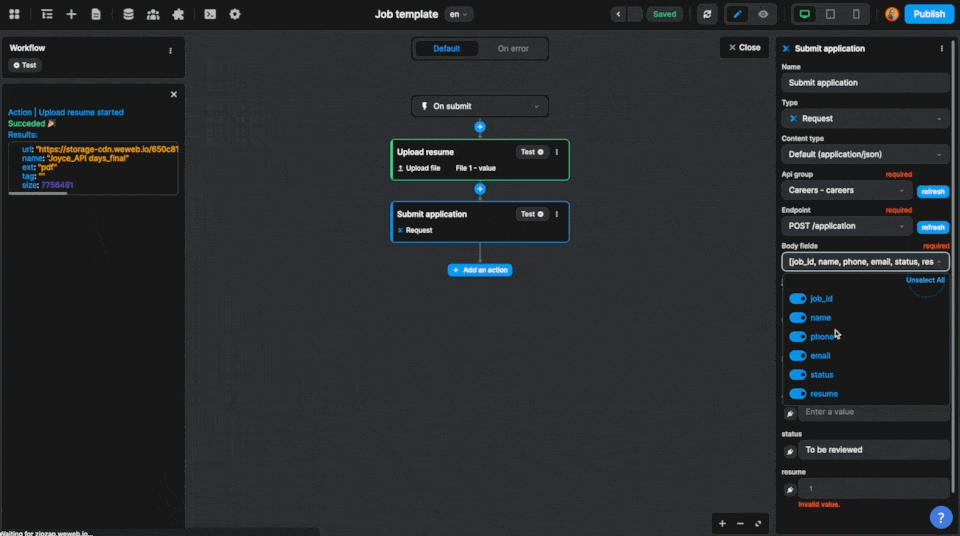 Bind application submission