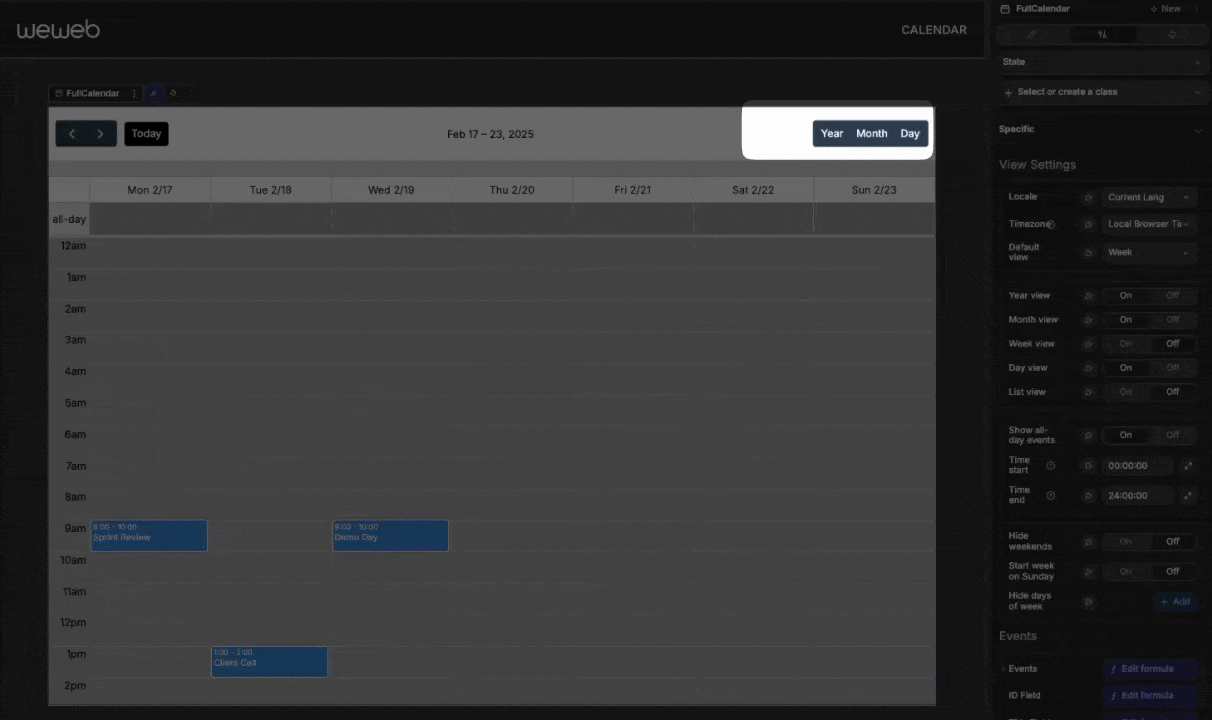 Enabling calendar views