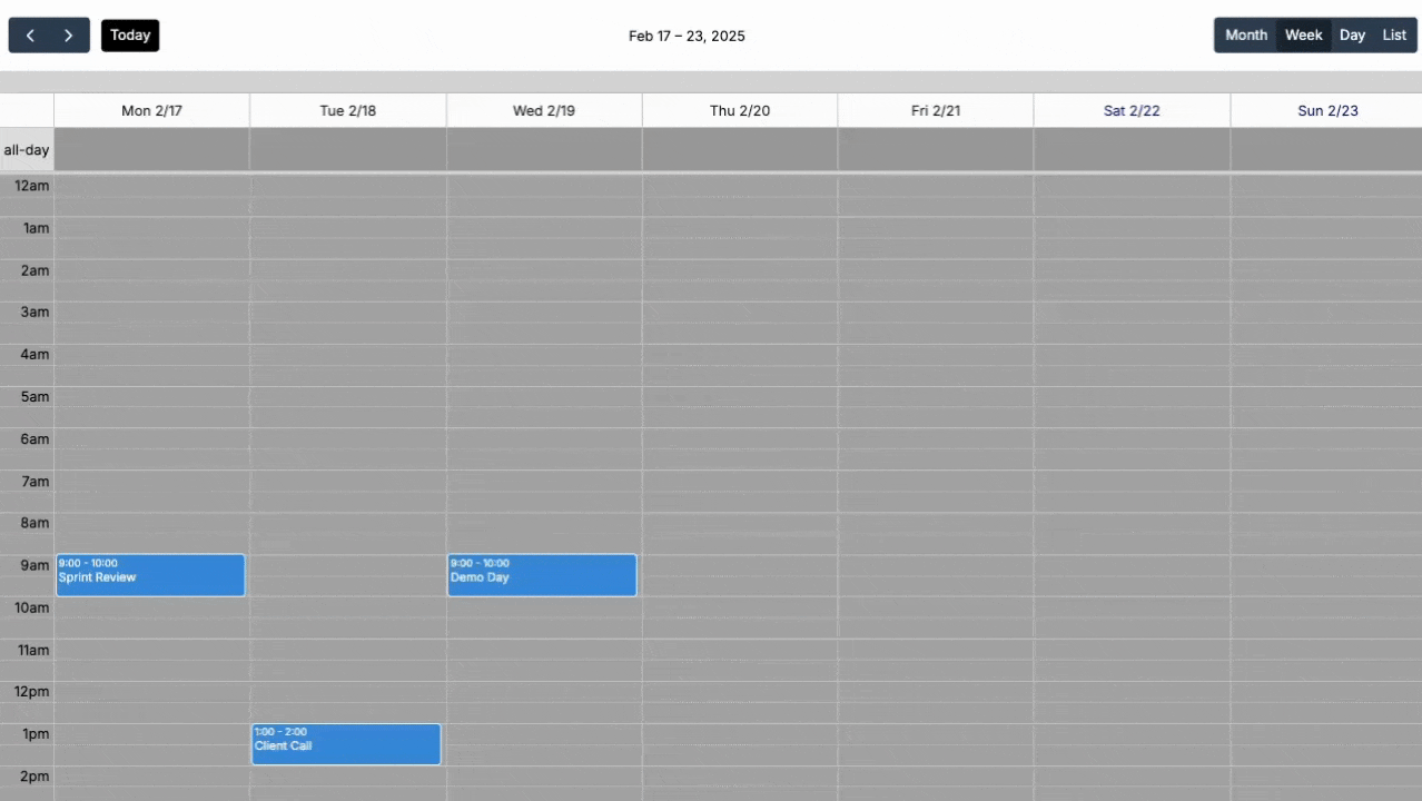 Changing calendar view