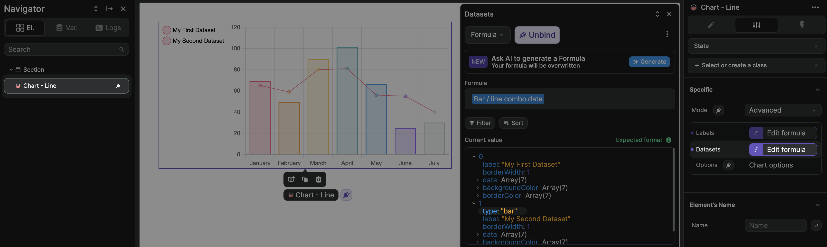 Bar / line chart combo example