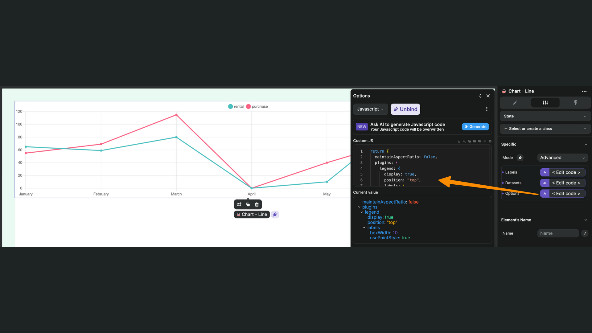 Line chart Advanced mode options