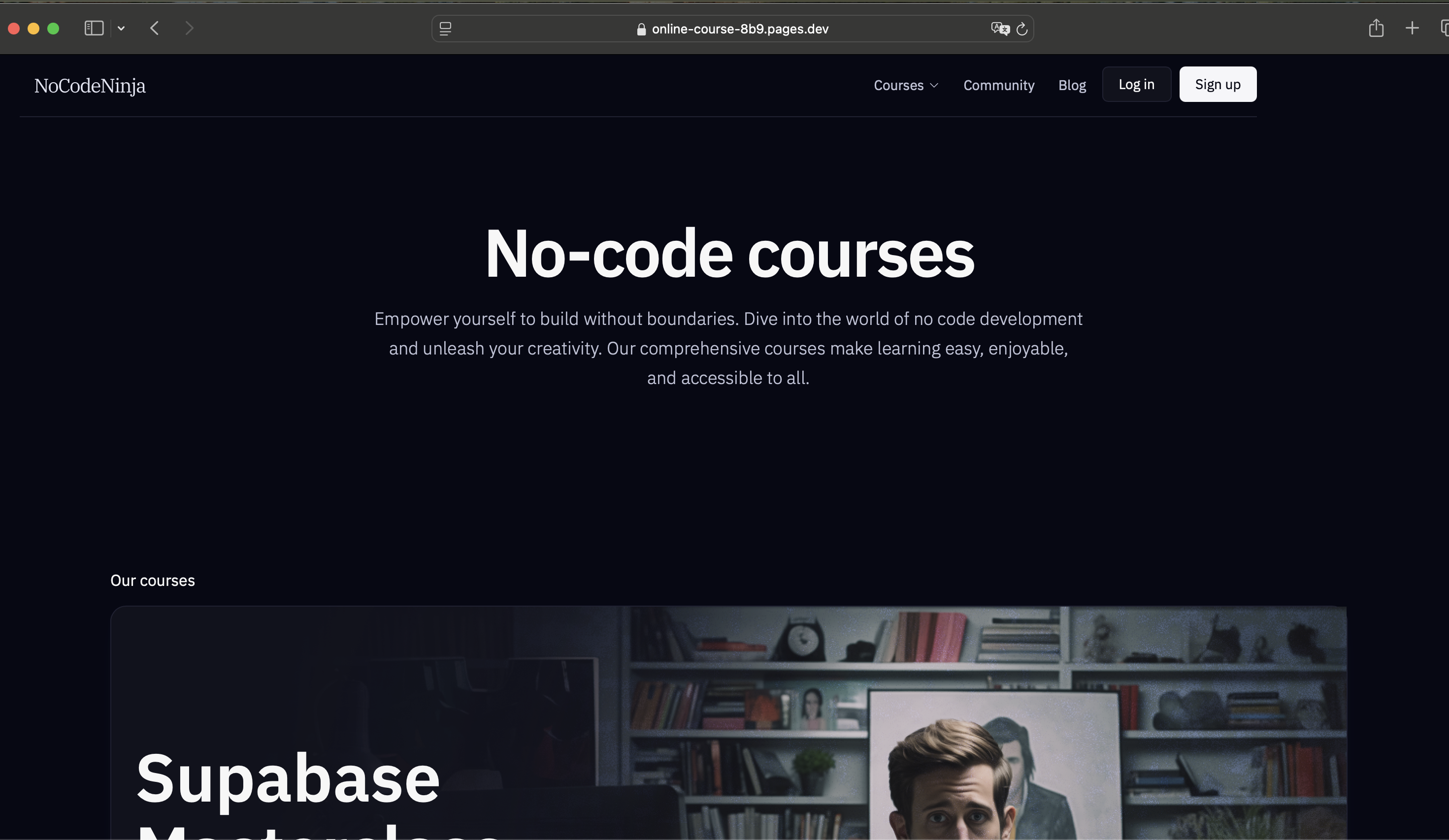 Application open on Safari with its visible URL at the top