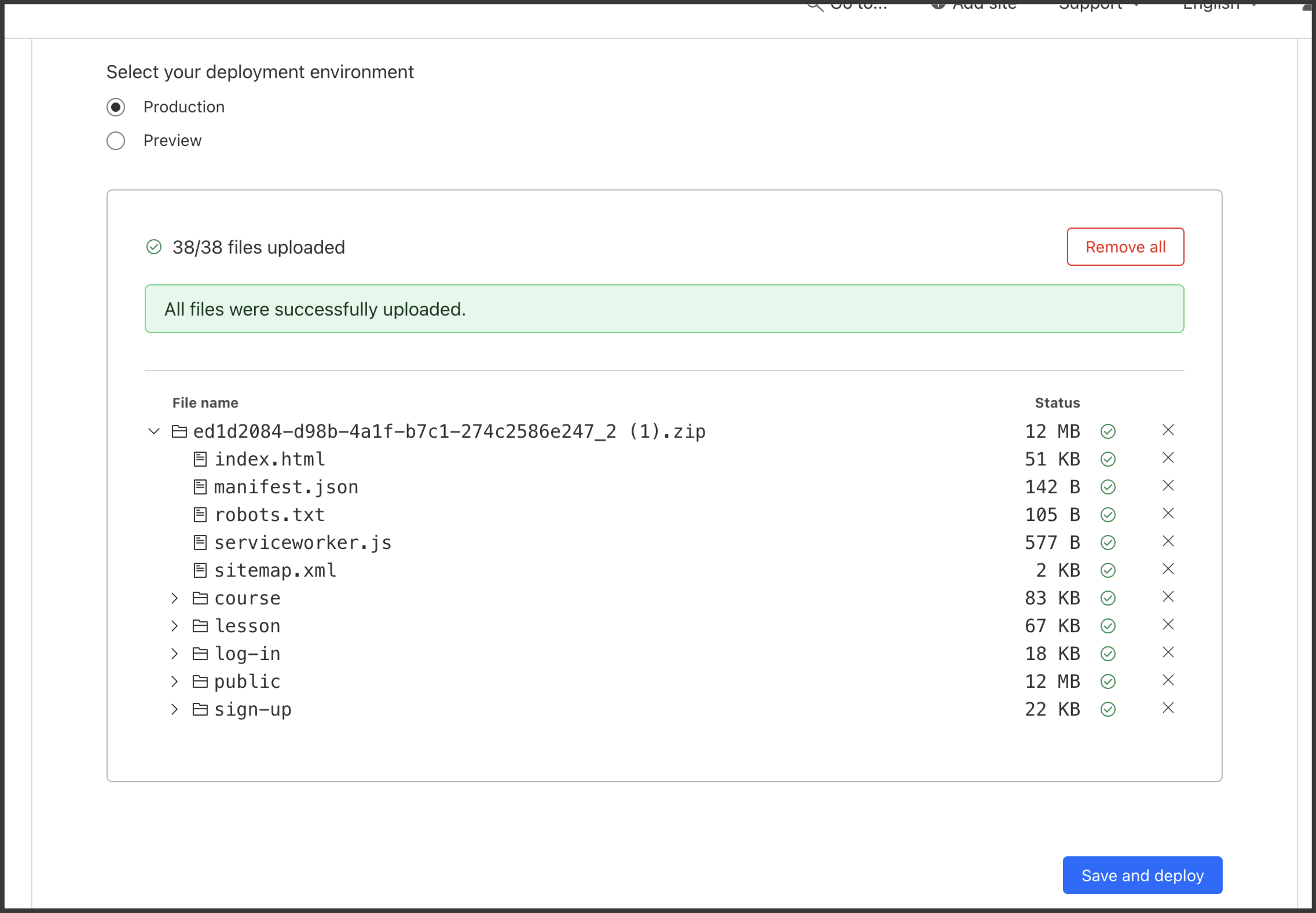 Save and deploy button