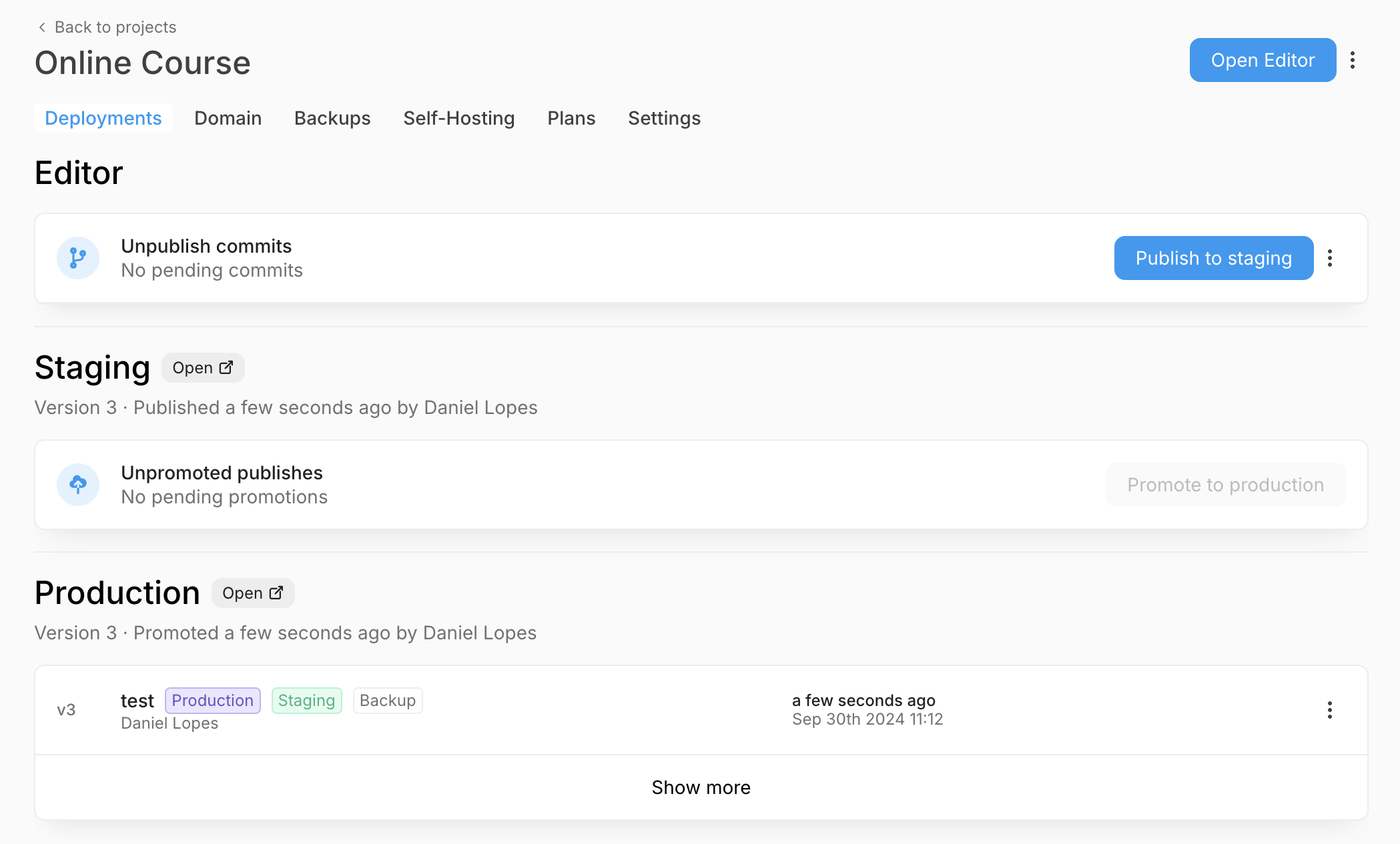 WeWev's production and staging environments
