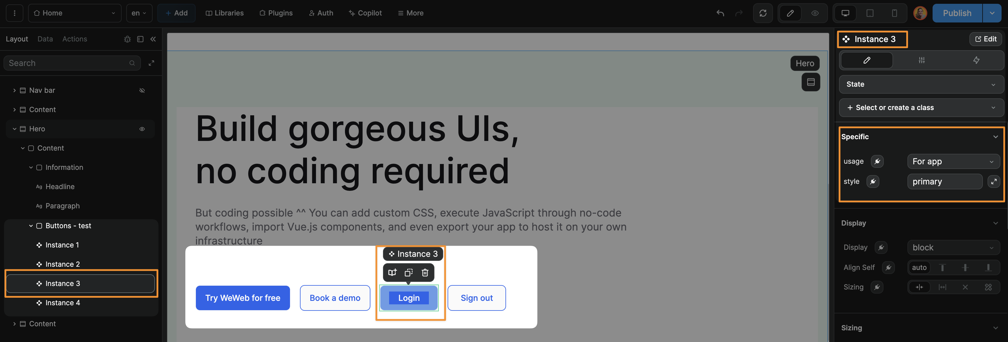 Property values on component instance