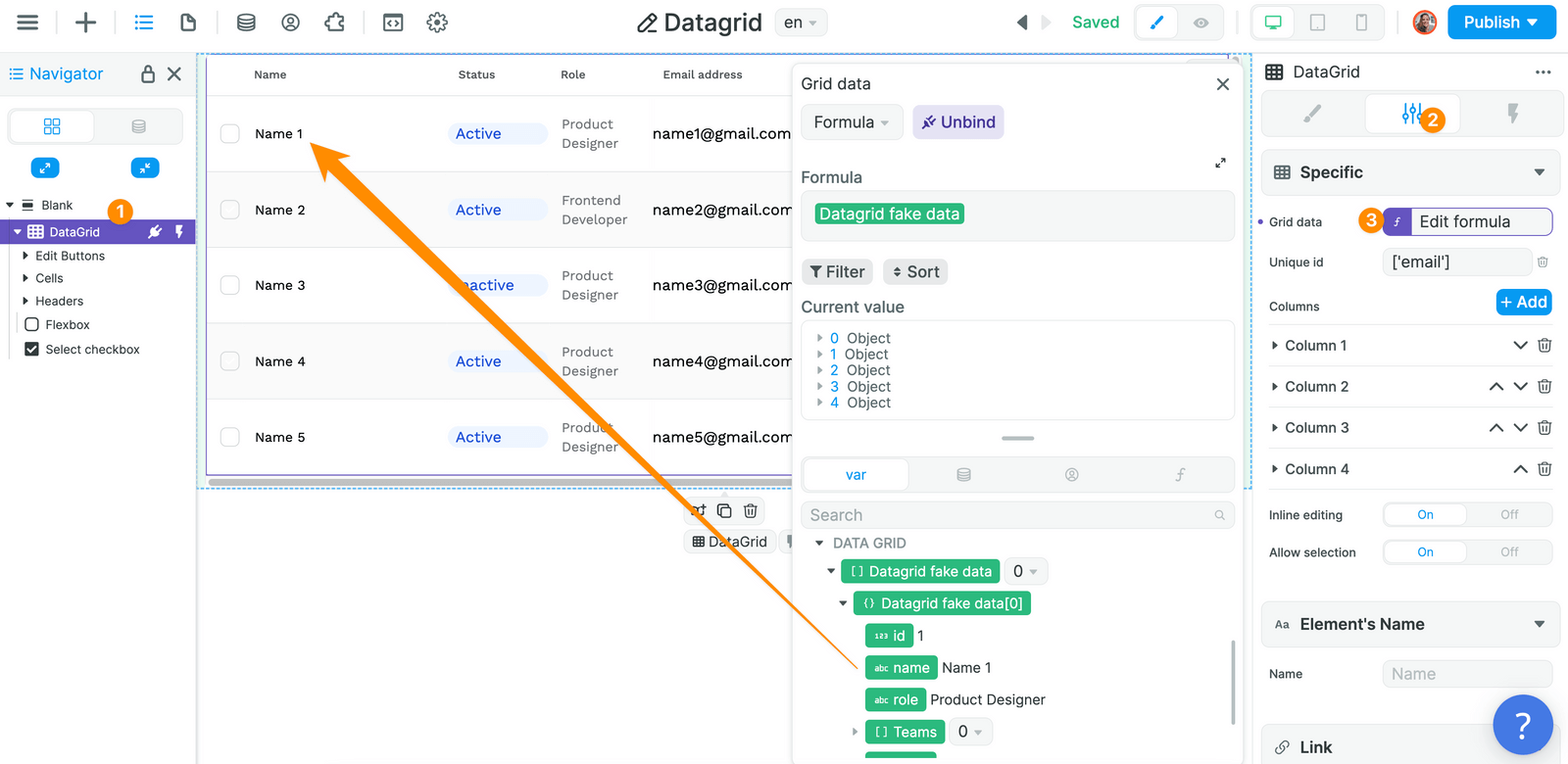 Mock data in data grid