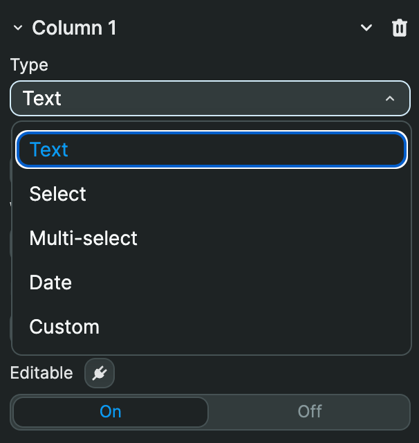 Data grid field types eligible to inline editing