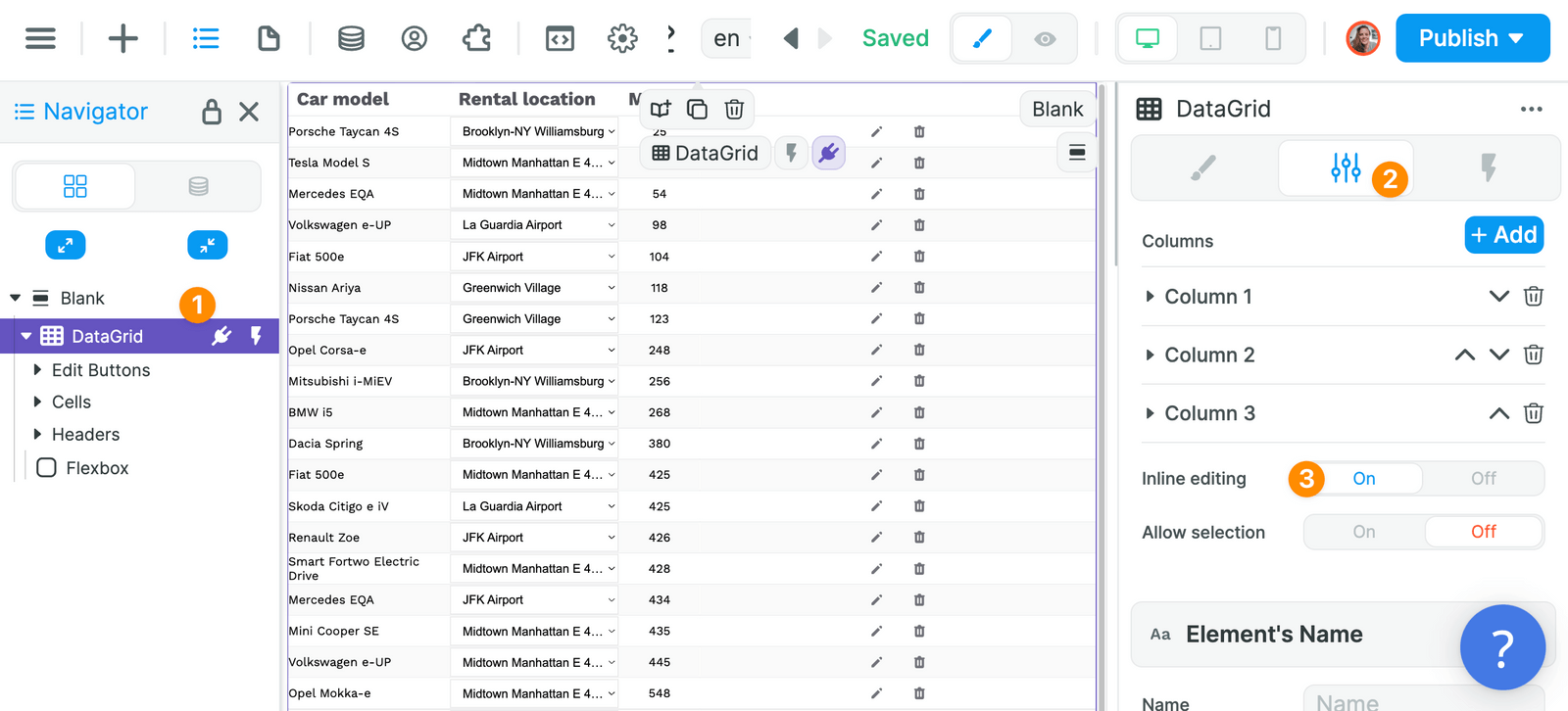 Data grid field types eligible to inline editing