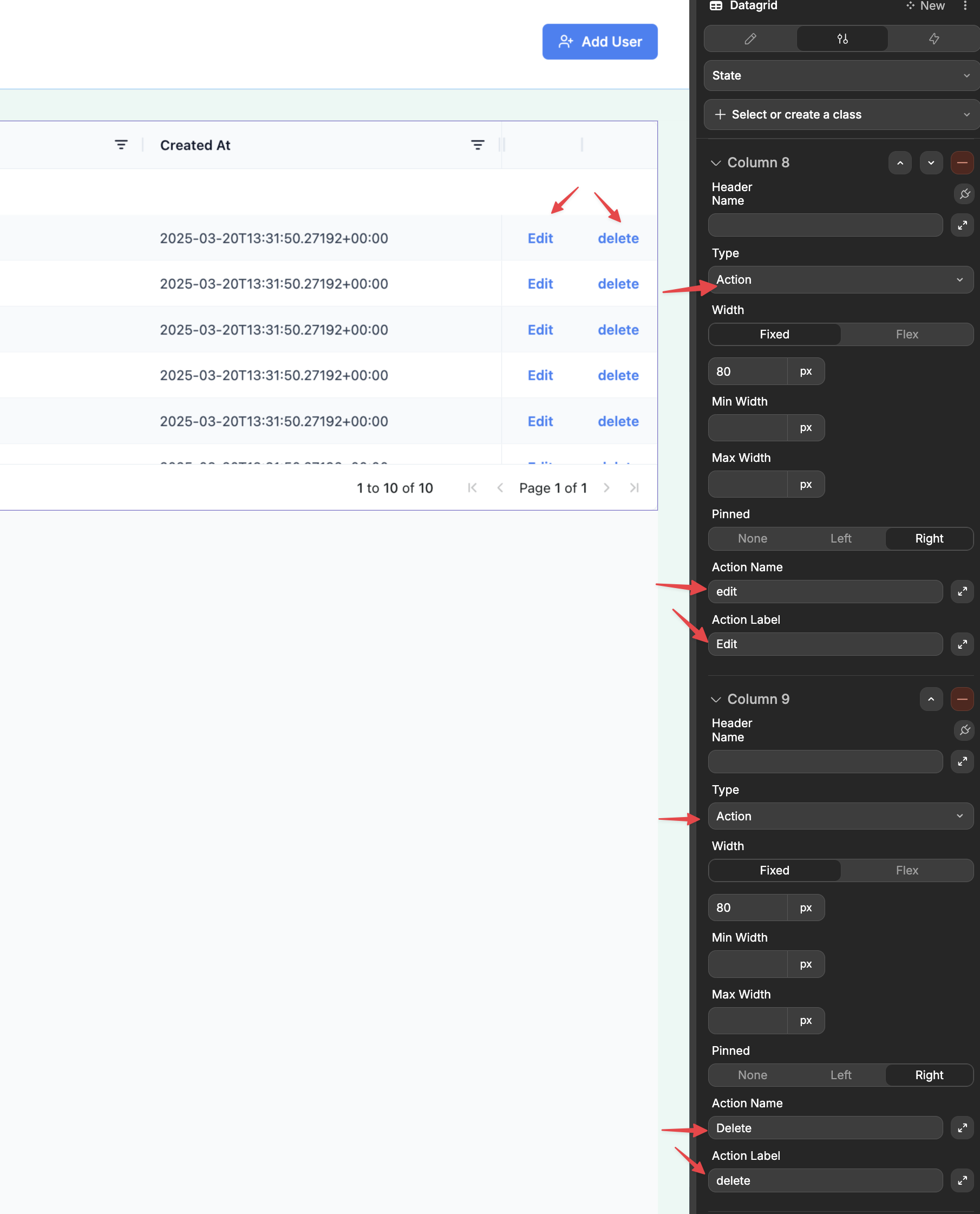 Setting up action buttons