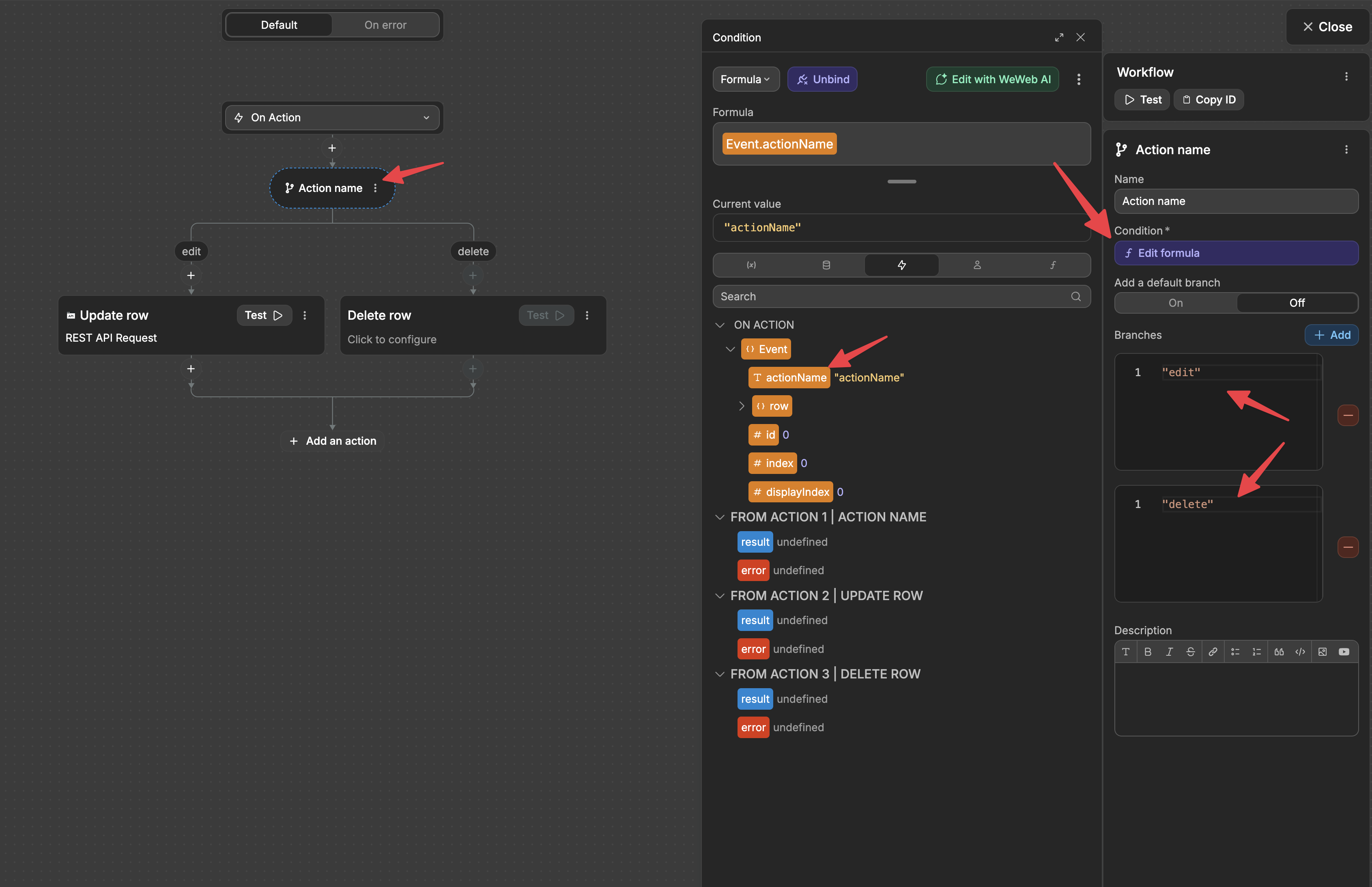 Setting up action workflow