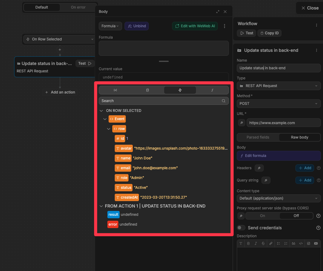 Row Selected Event Data