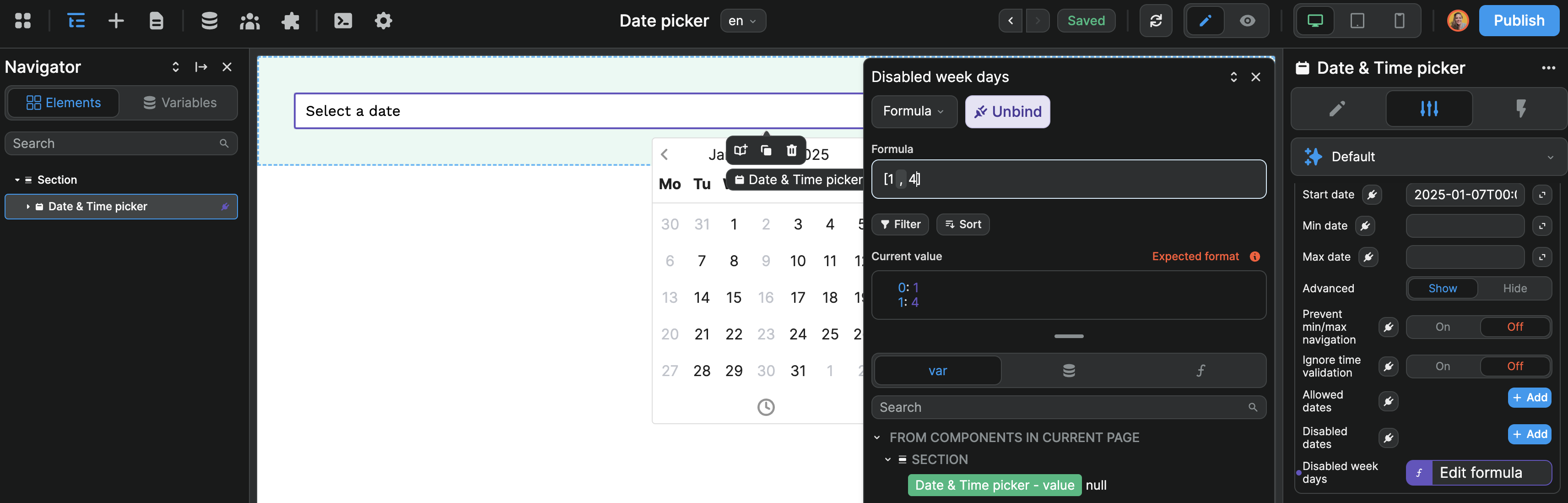 Dynamically disabled week days