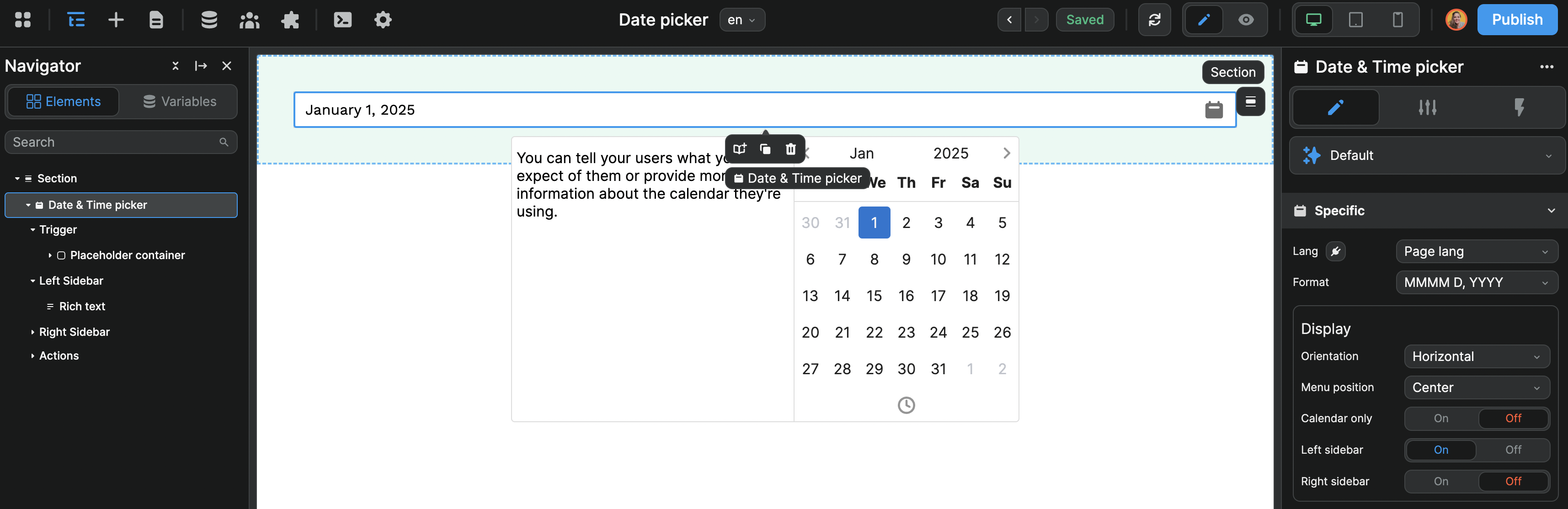 Date picker display styles