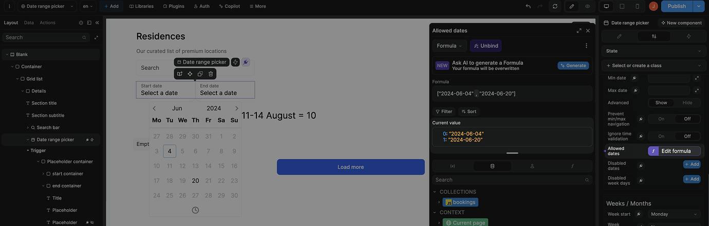 Allowed dates example