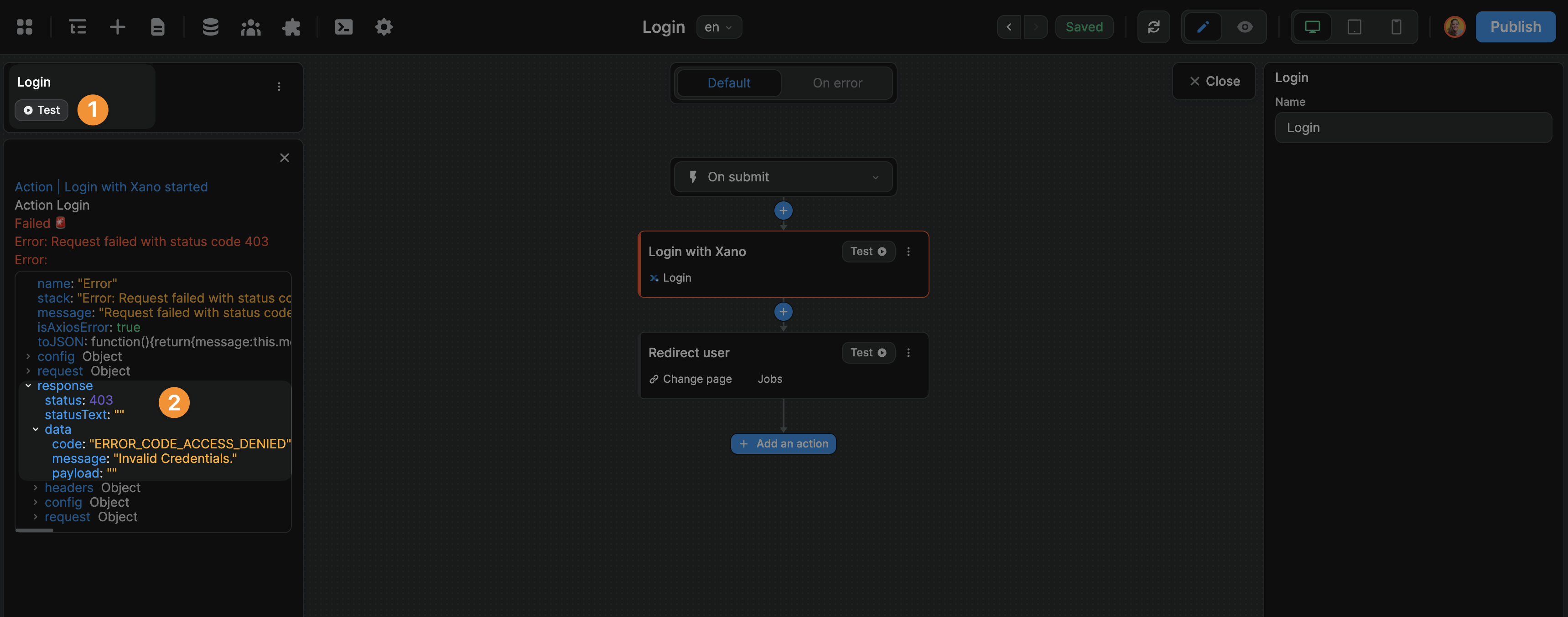 Test a workflow in WeWeb