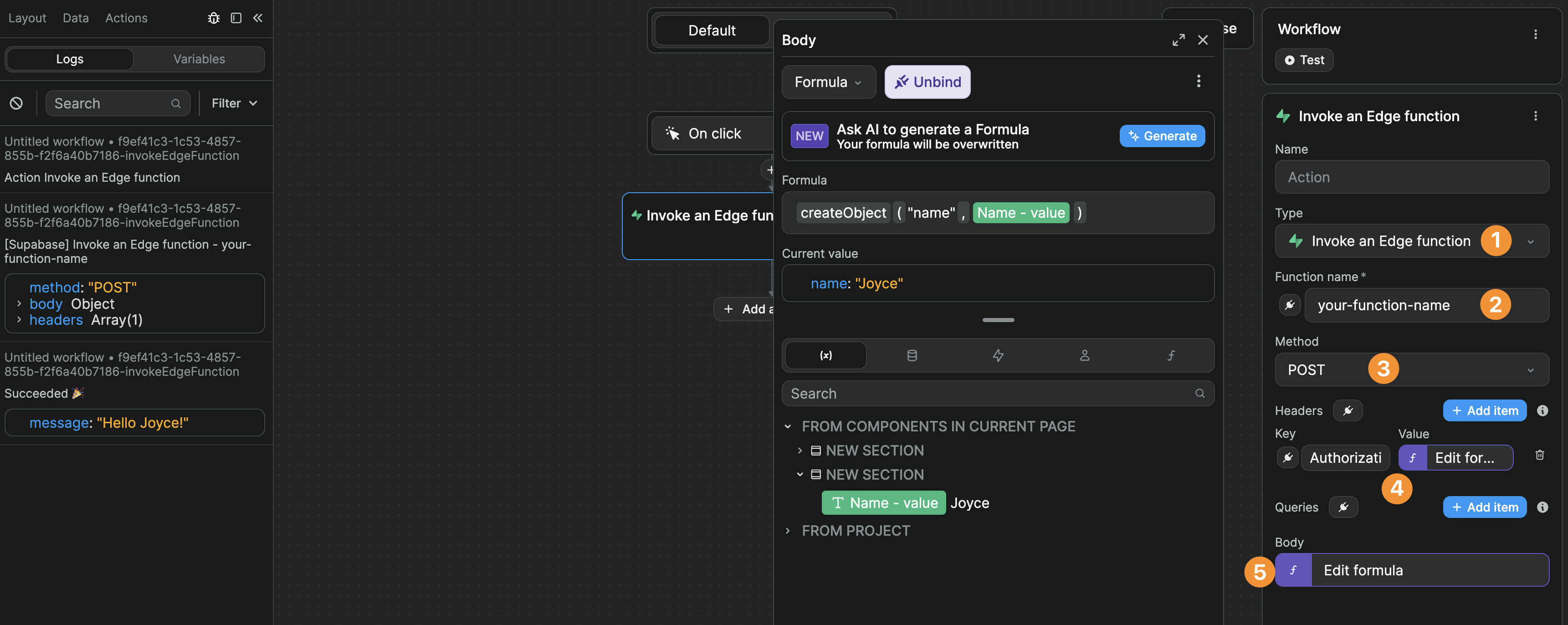 Invoke Edge function in WeWeb