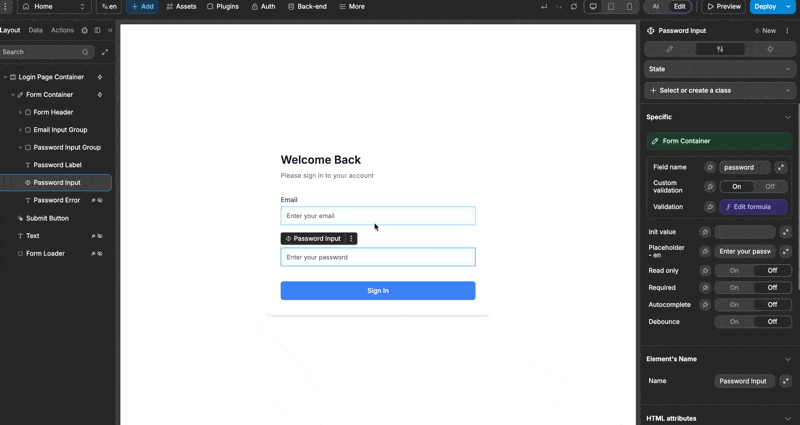 Form containers and validation example