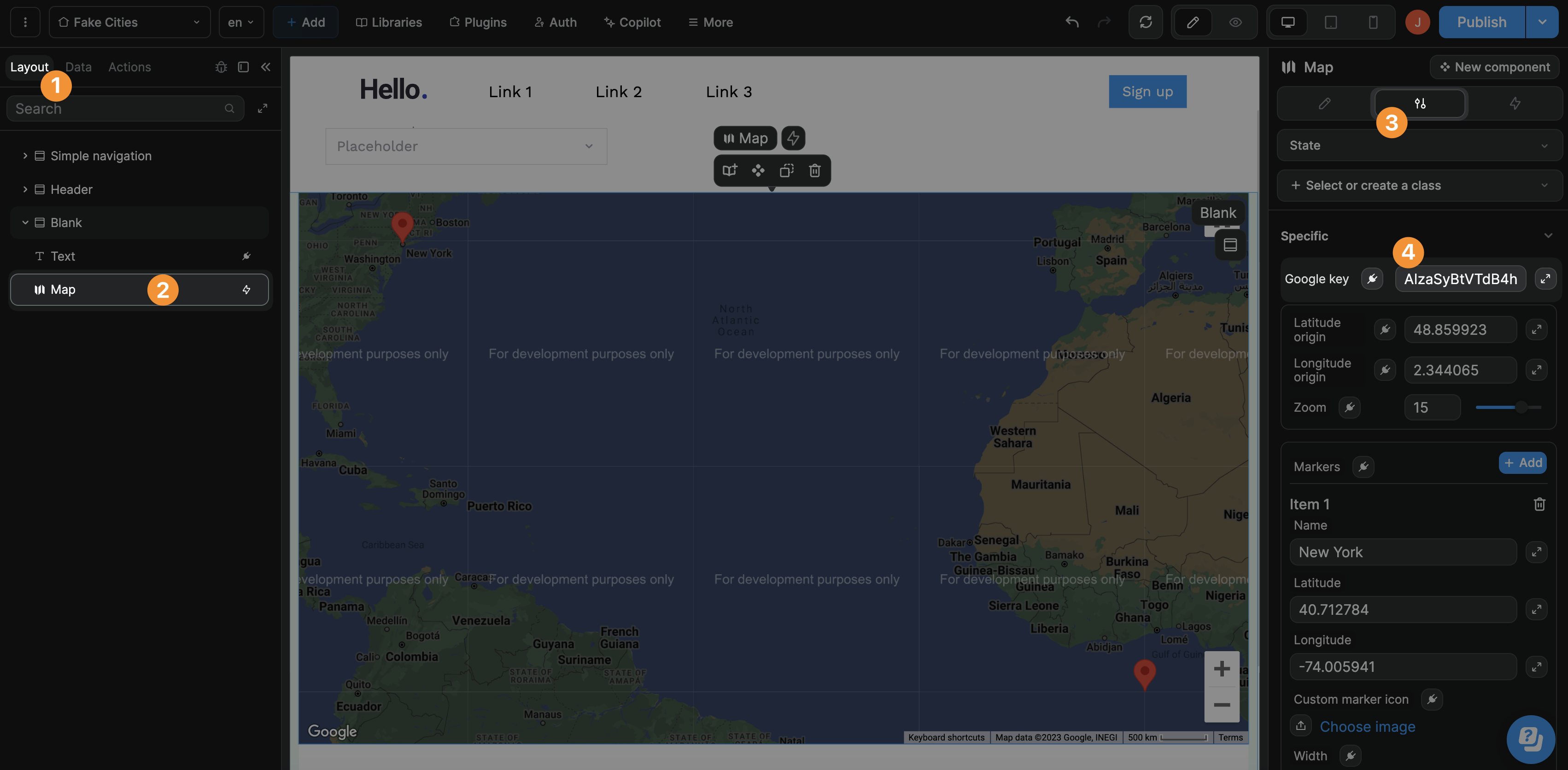 Map settings in WeWeb