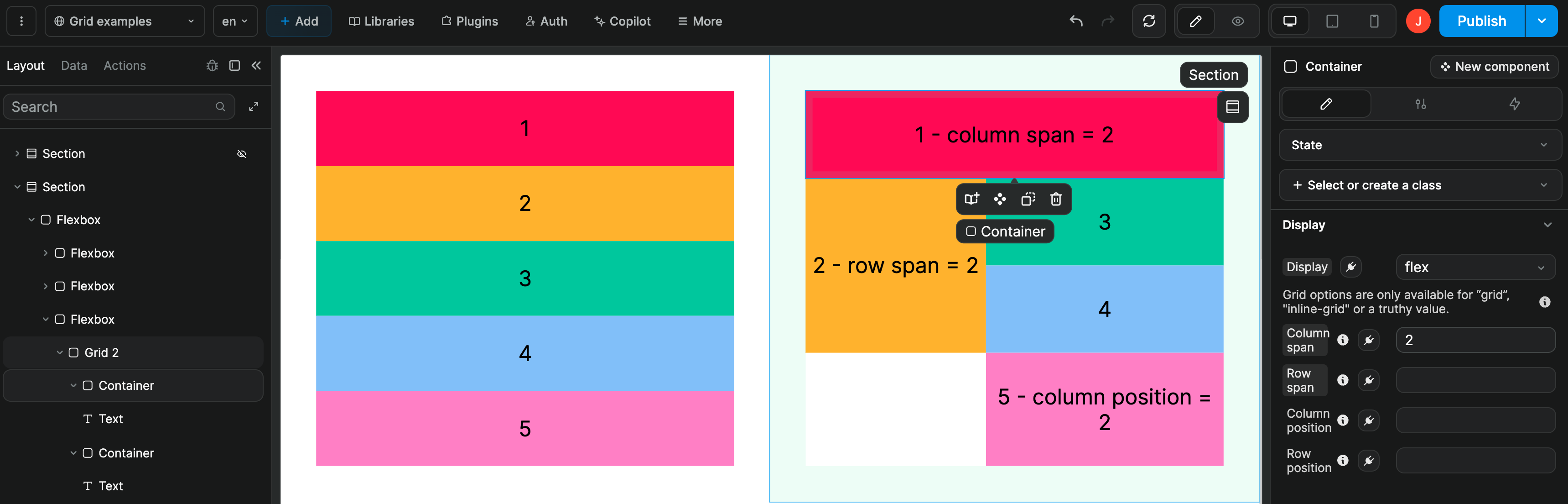 Grid span and position