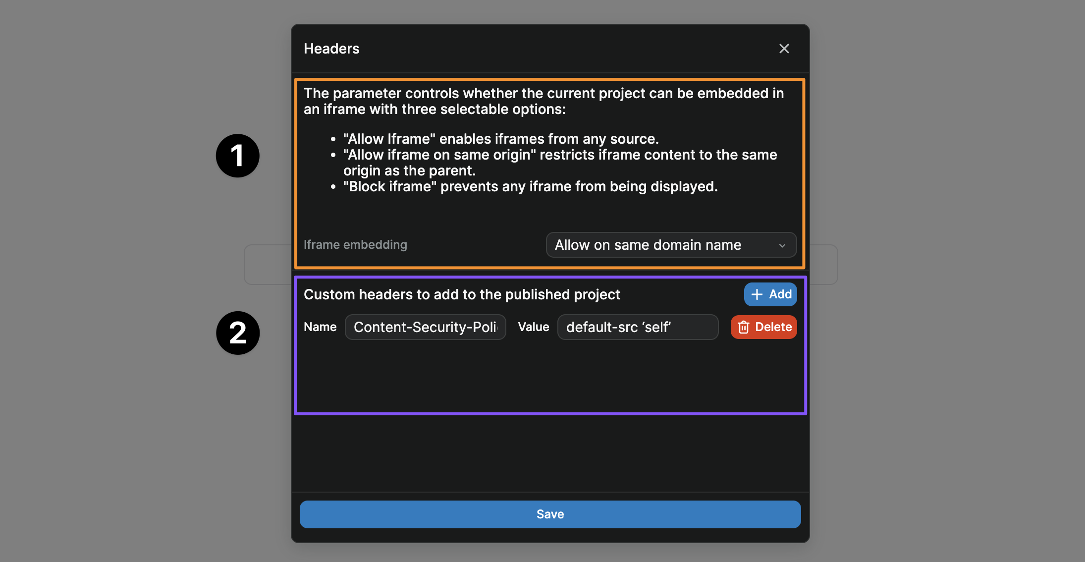 Iframe & custom headers