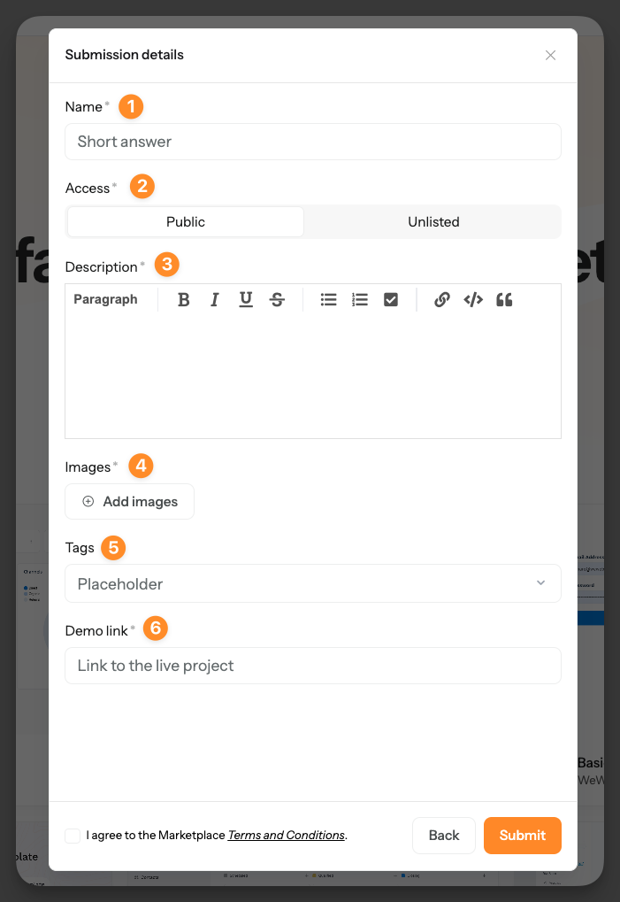 Fill submission details