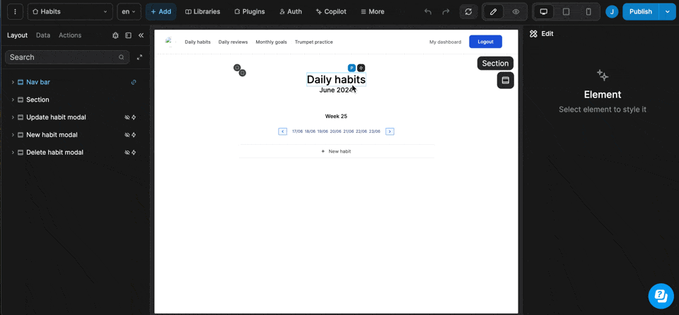 Mobile app popup in the WeWeb editor