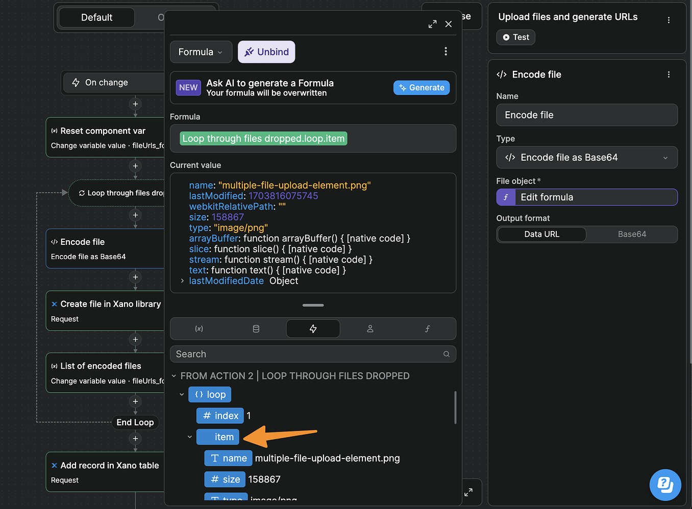 Encode the current item