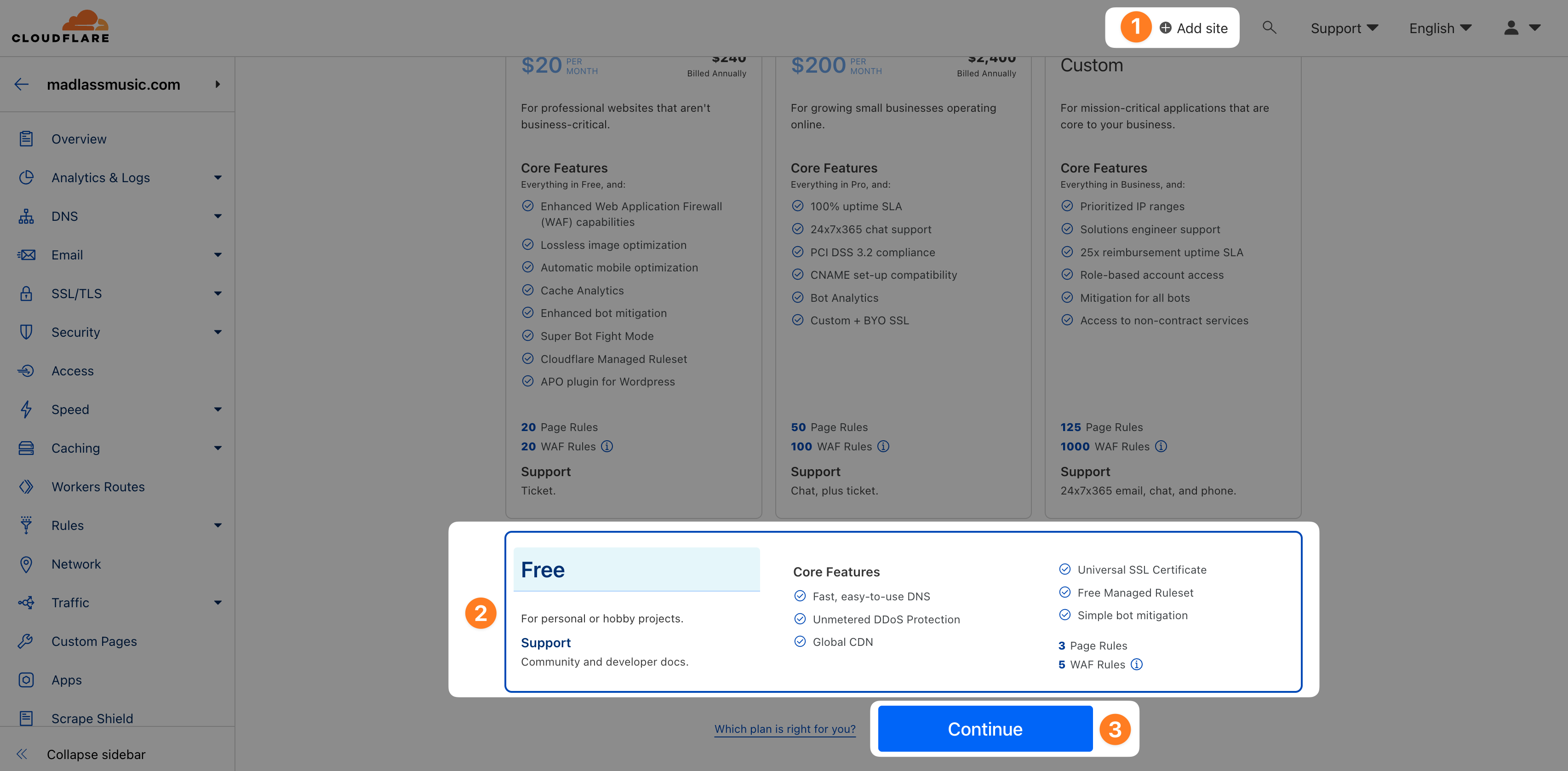 Add a site to Cloudflare