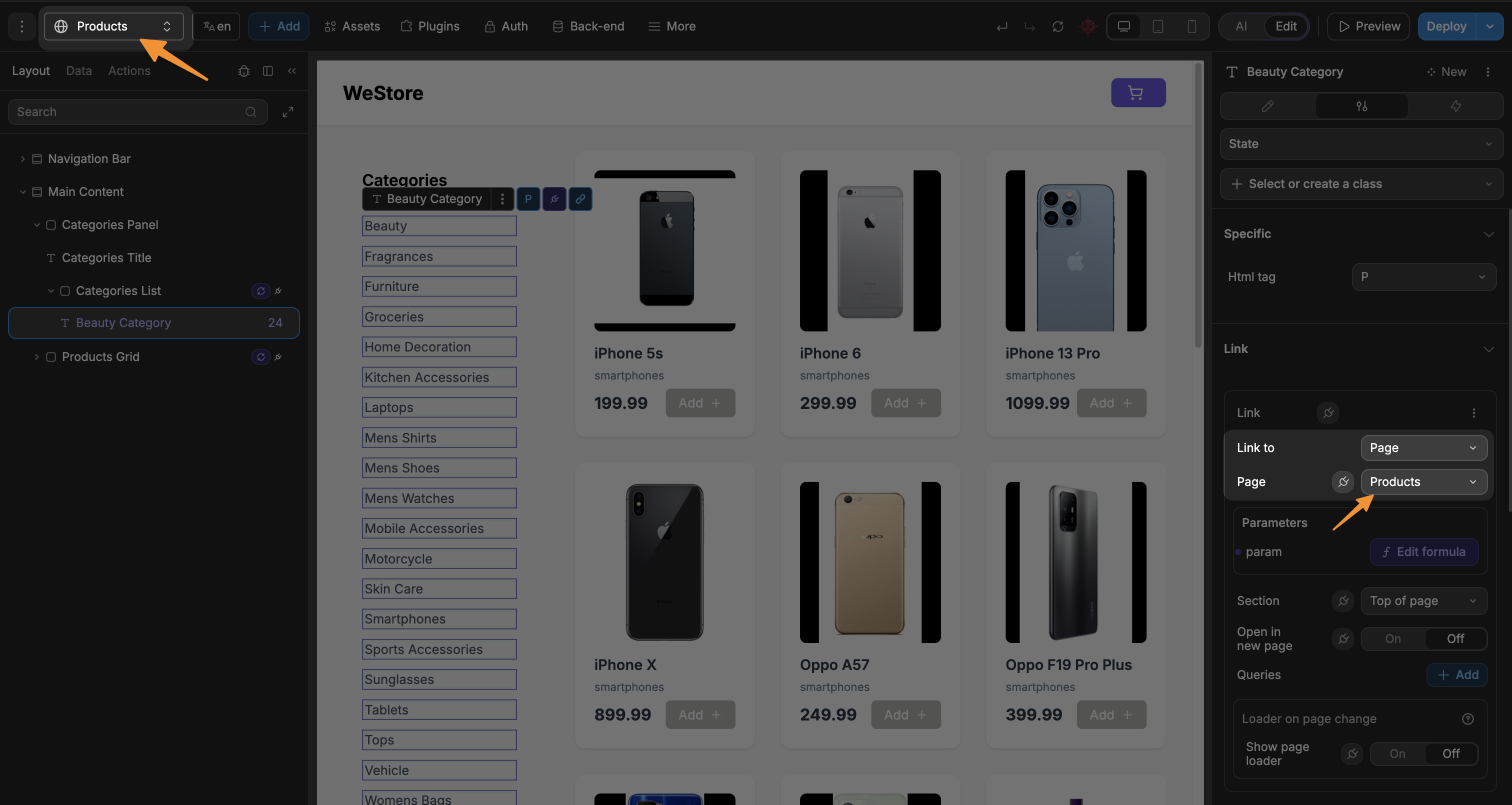 Navigating to the same page example