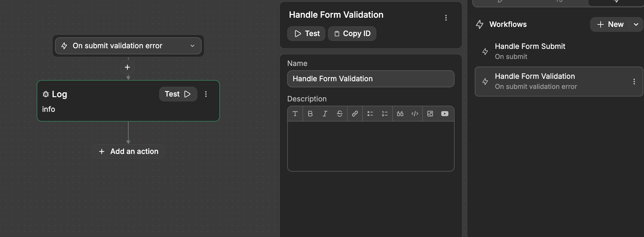 Workflow on form container