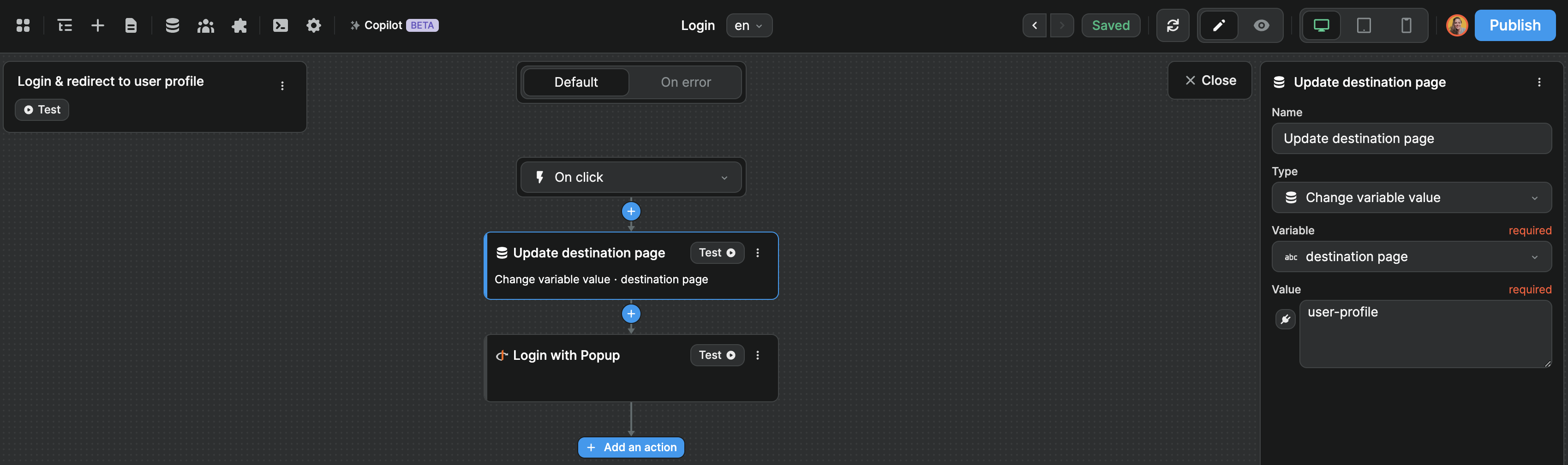 Update page redirection variable