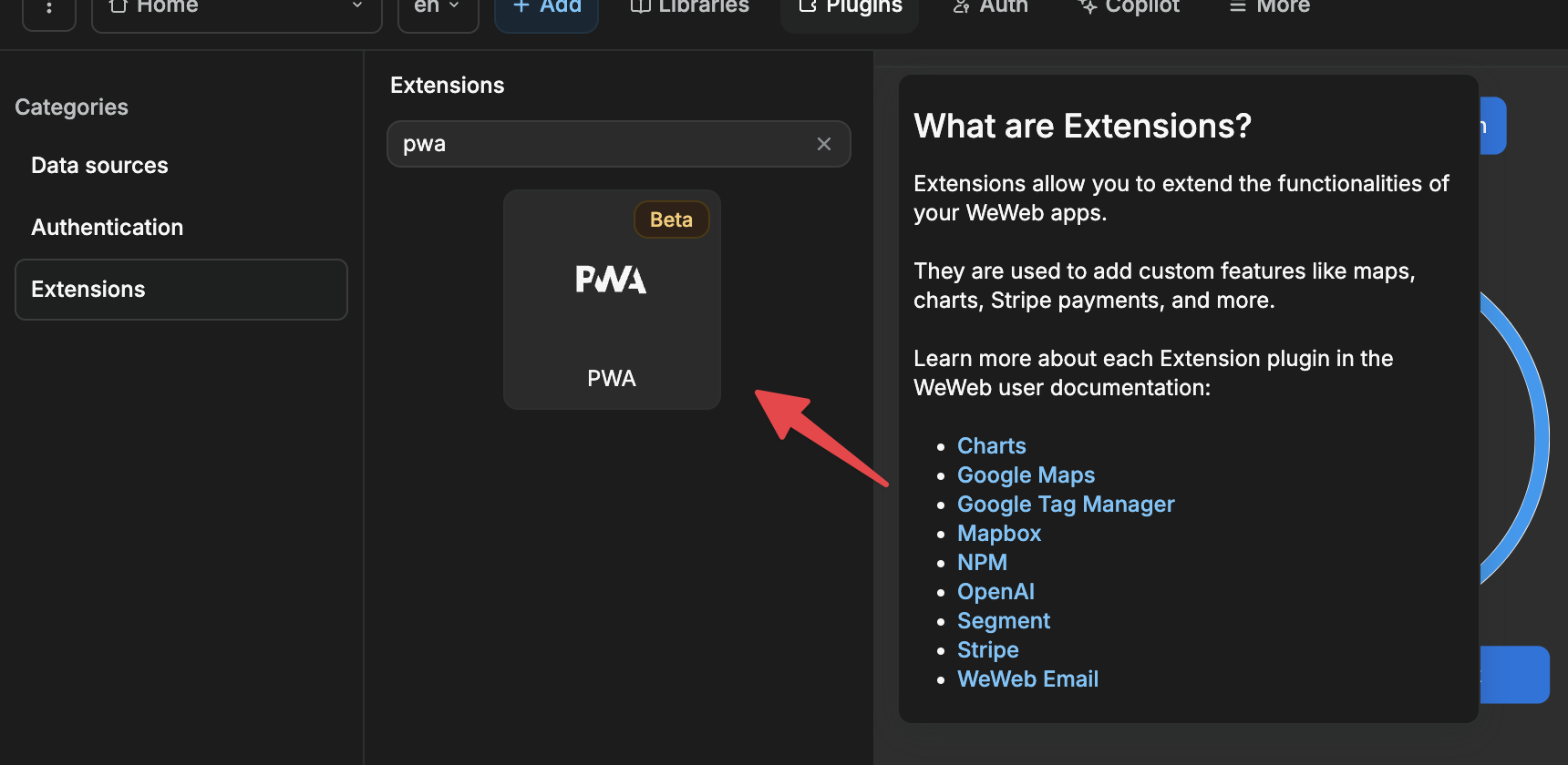 PWA extension plugin