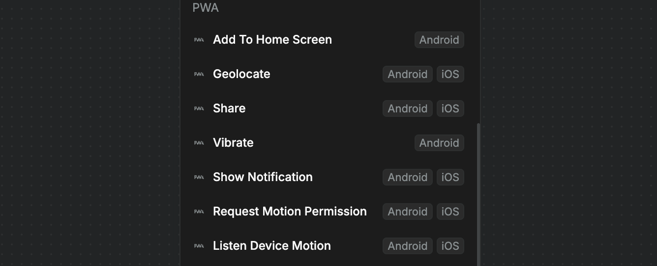 PWA actions
