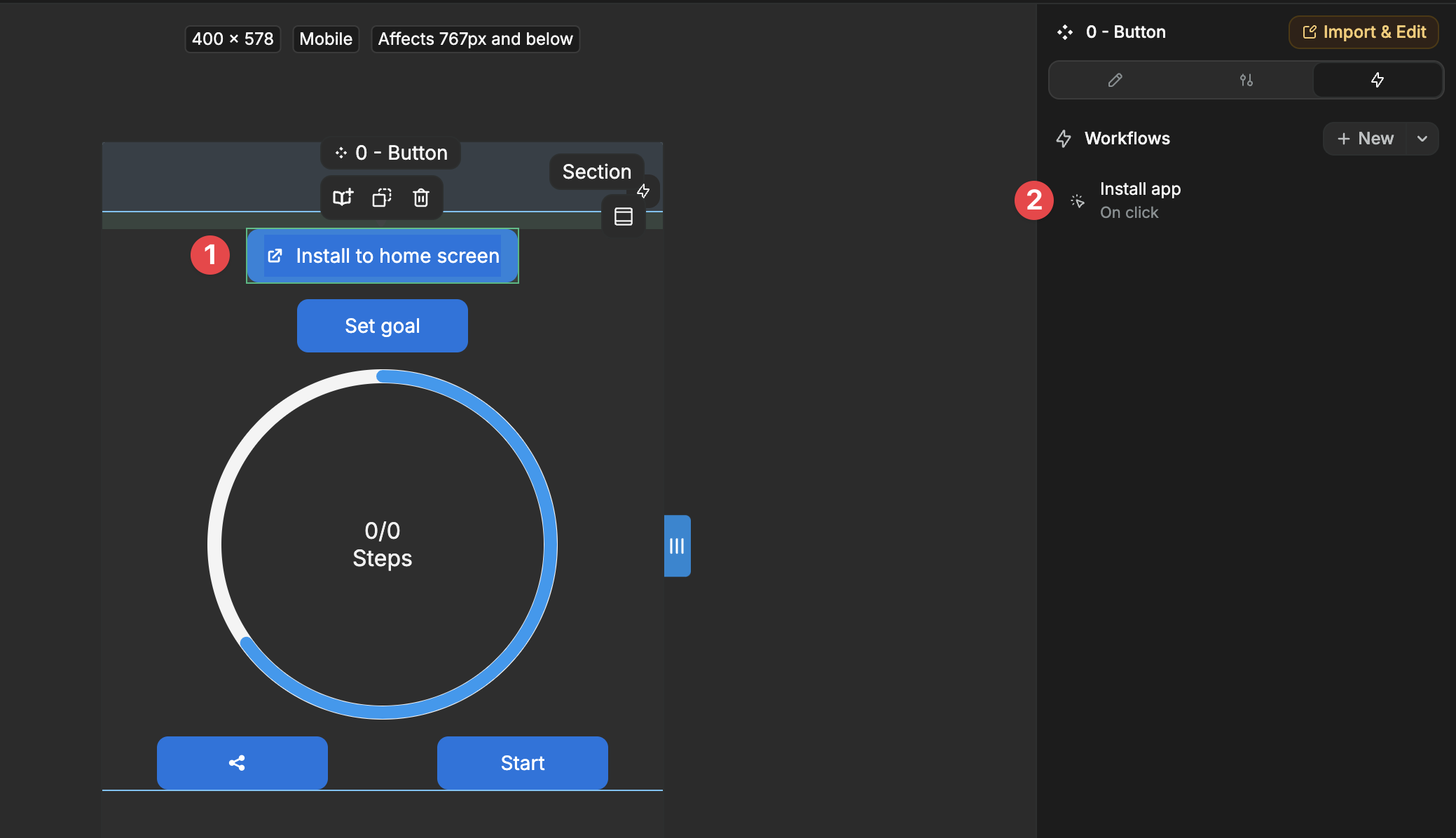 PWA Add to Home Screen action