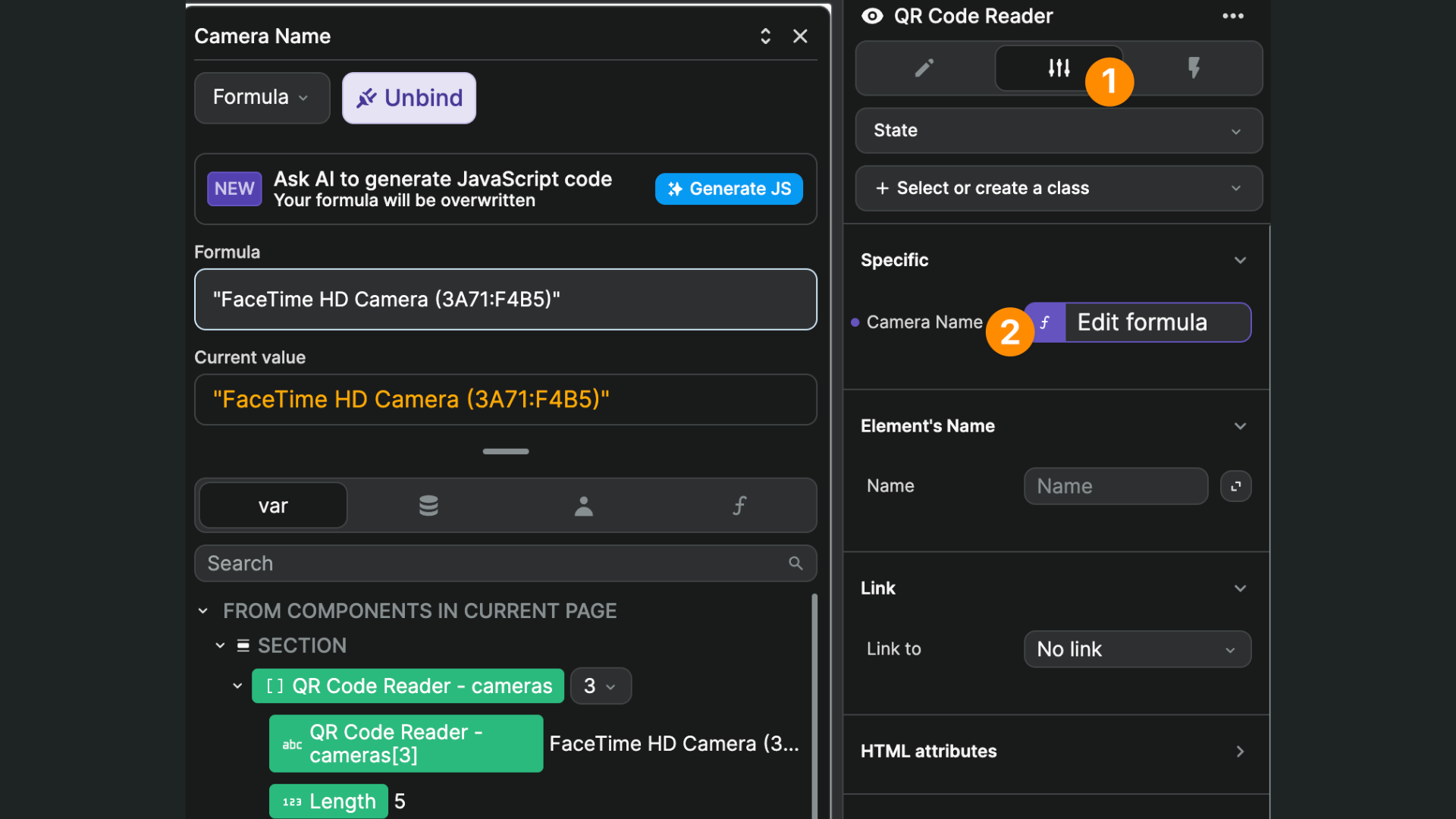 QR code reader camera
