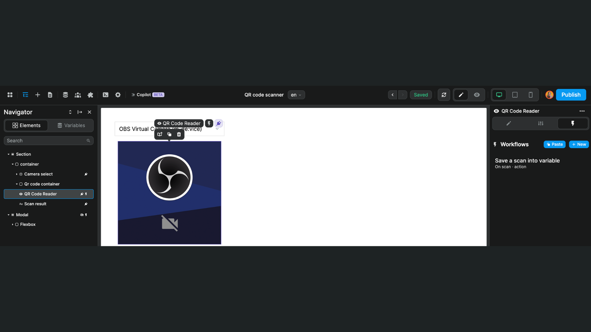 QR code reader workflow