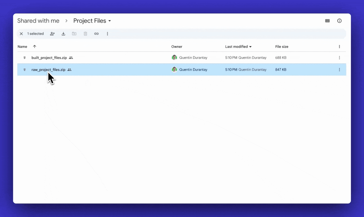 Example of raw project files