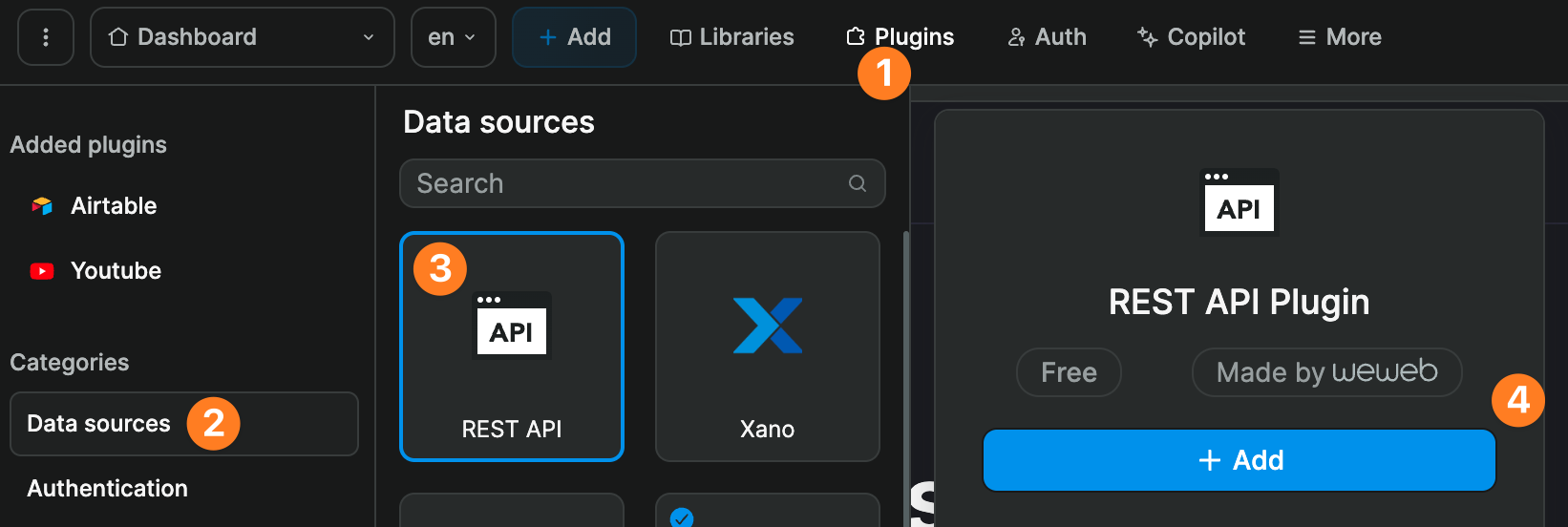 Add the REST API plugin to WeWeb
