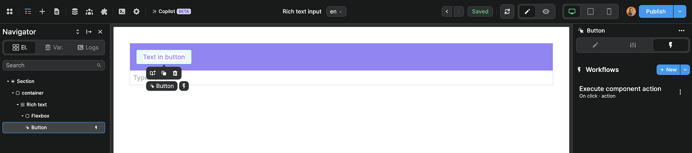 Rich text input custom editing menu