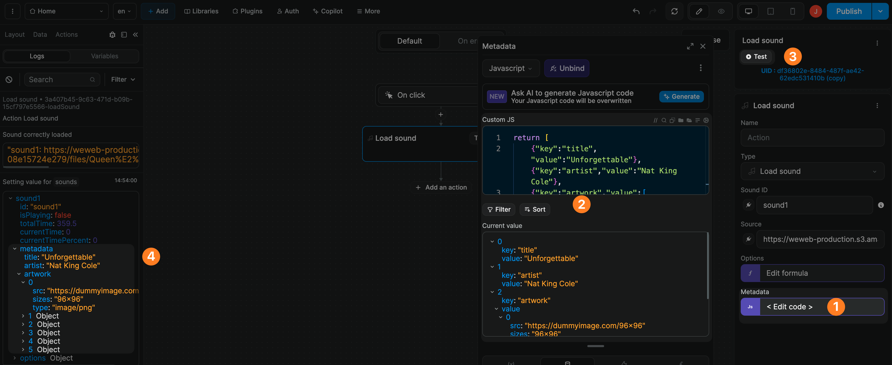 Sound metadata bound example