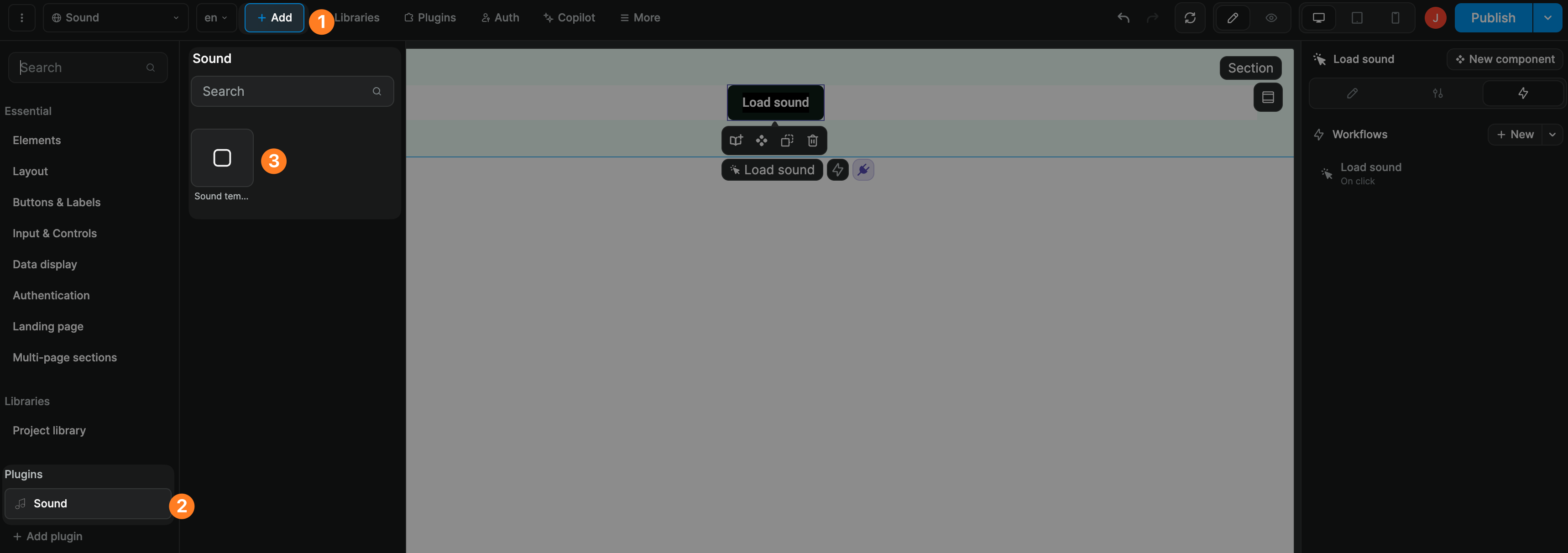Add Sound element in WeWeb