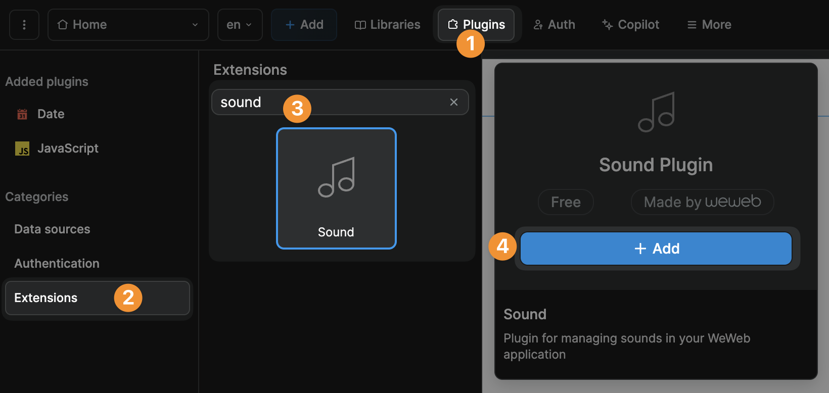 Add Sound plugin in WeWeb
