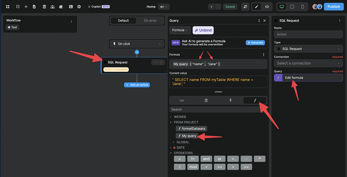 SQL request in a workflow