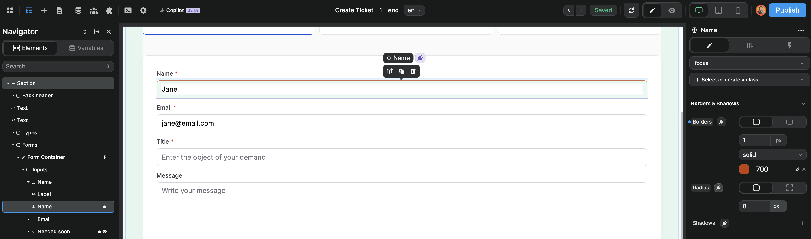 Focus state on an input