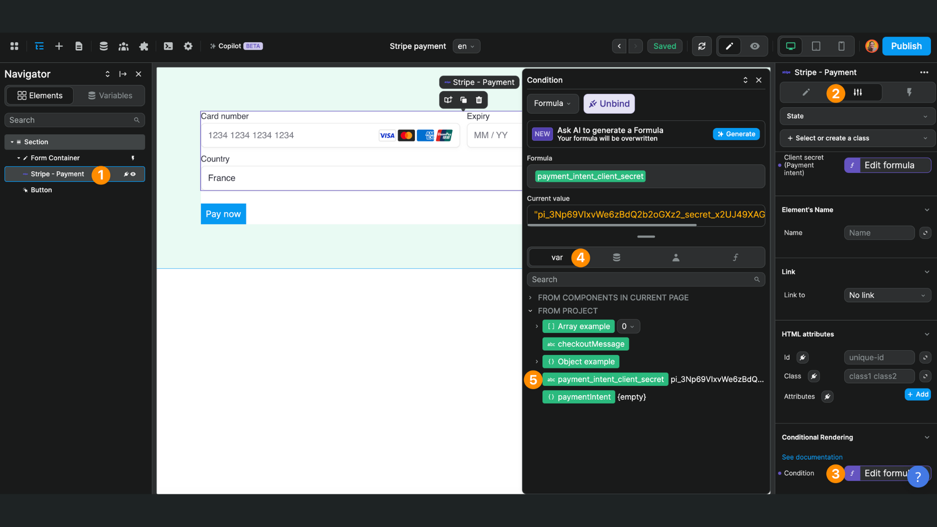 Stripe payment element conditional rendering