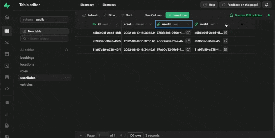 Roles UUID in Supabase