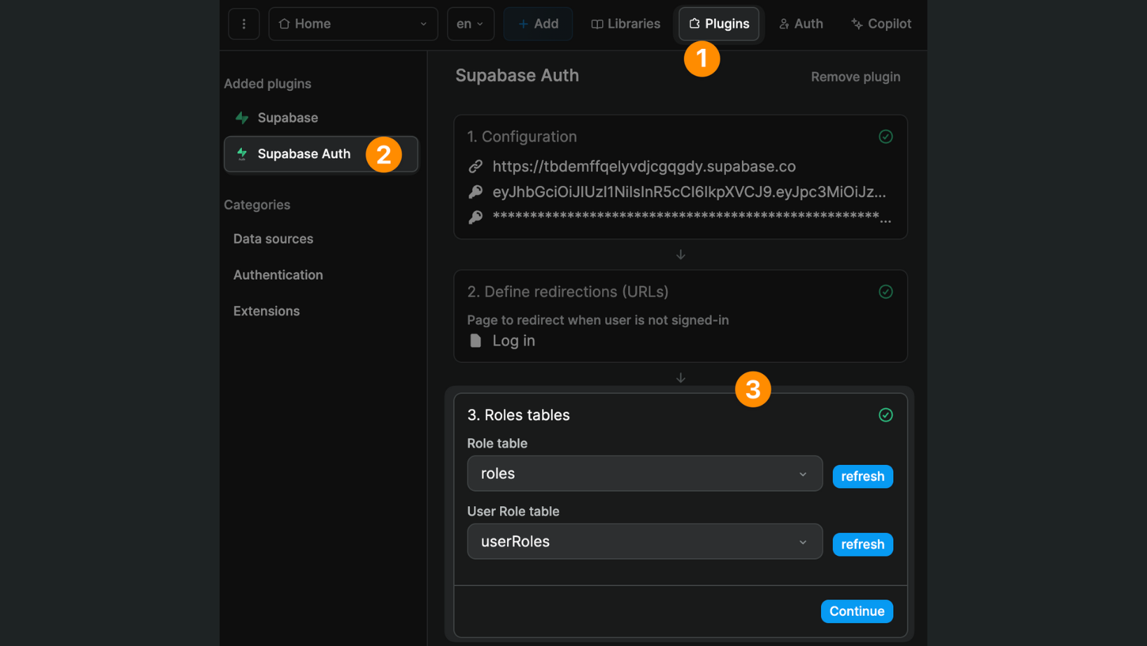 Configure roles tables in WeWeb